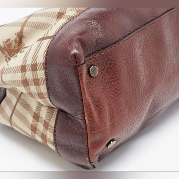 Burberry Brown/Beige Haymarket Check Canvas and Leather Middle Zip Tote - Picture 7 of 13
